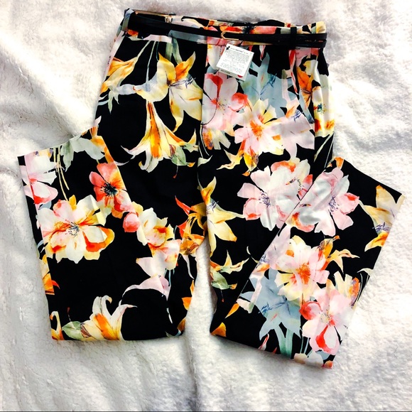 Zara Pants - NWT ZARA Black Floral Pants and Black Belt